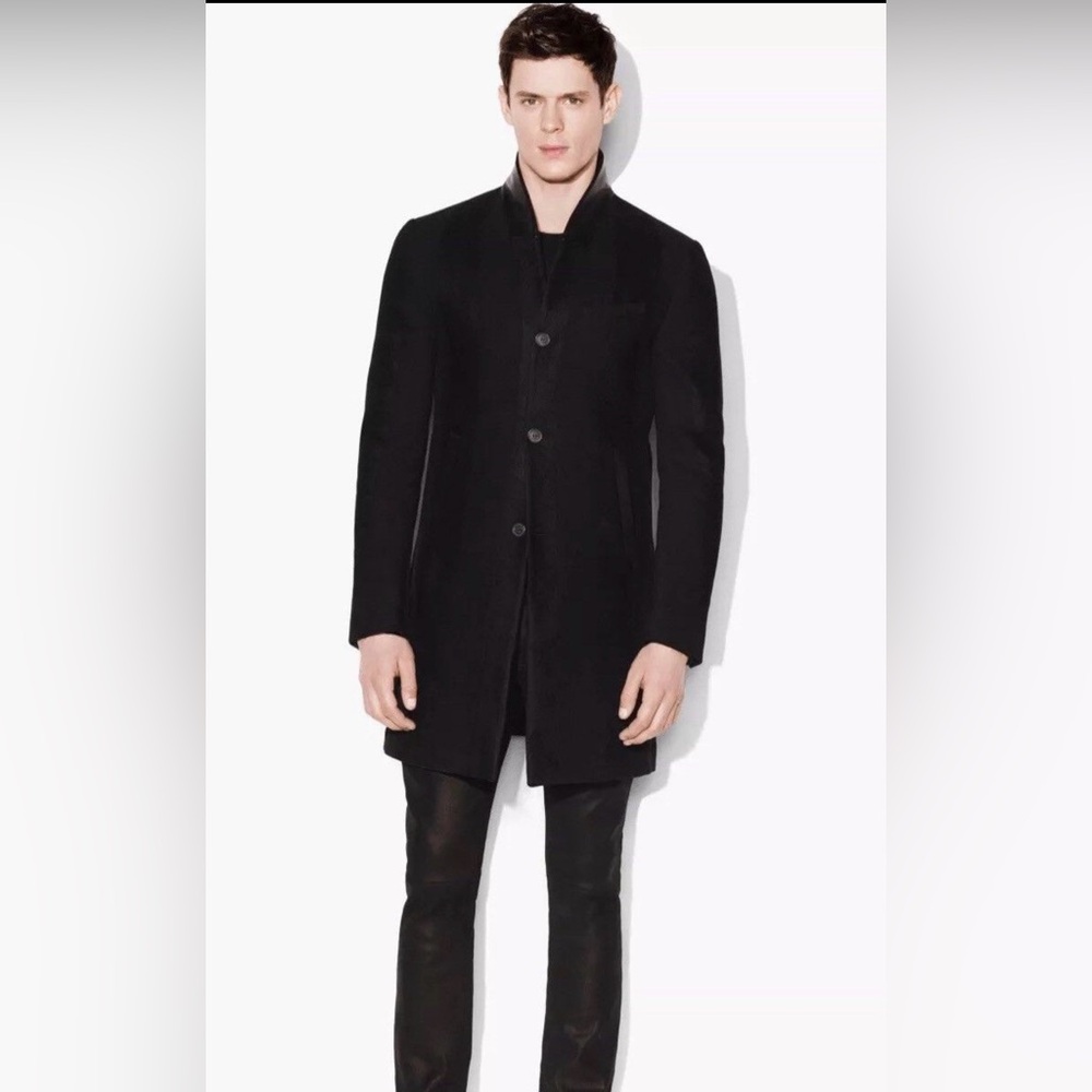 John Varvatos Black Single-Breasted Wool Pea Coat
